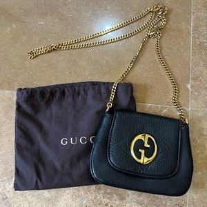 Gucci black pebbled leather small 1973 crossbody bag